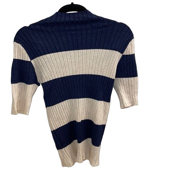 525 America Blue Striped Knit Sweater Womens Large Fitted Anthropologie Stretch - Picture 1 of 11